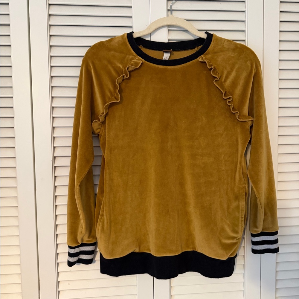 Tea Collection Mustard Velvet Ruffle Sweatshirt